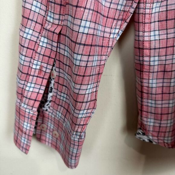 Tommy Bahama Linen Sorona Pink Plaid Button Up Shirt Men’s L EUC - Picture 10 of 11